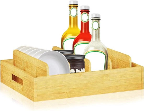 Organizzatore per contenitore in legno di bambù - 5 pareti divisorie regolabili - Organizzatore per armadietti in cucina e in bagno