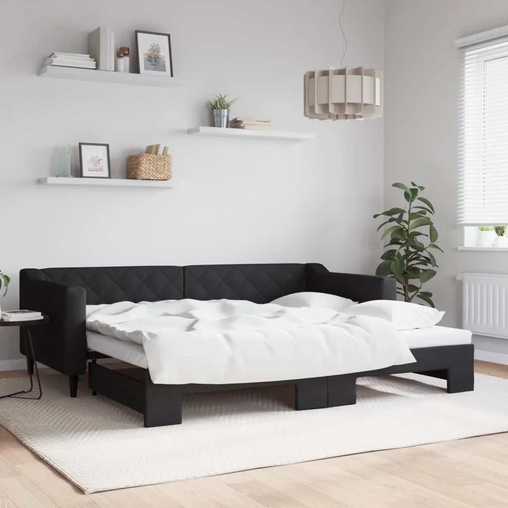 Divano letto | Sof¨¤ letto | Letto singolo Estraibile Nero 90x200 cm in Tessuto