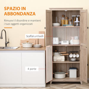Mobile Credenza Cucina 4 Ante 80x40x182 cm in MDF color Legno
