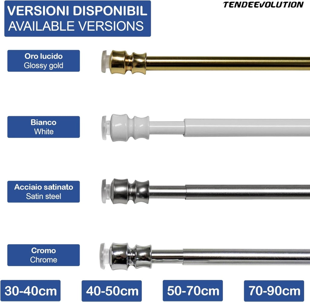 Astine a Molla in Ferro, Coppia Bastoncini Pressione Estensibili 40-50cm - Colore Nikel Satinato