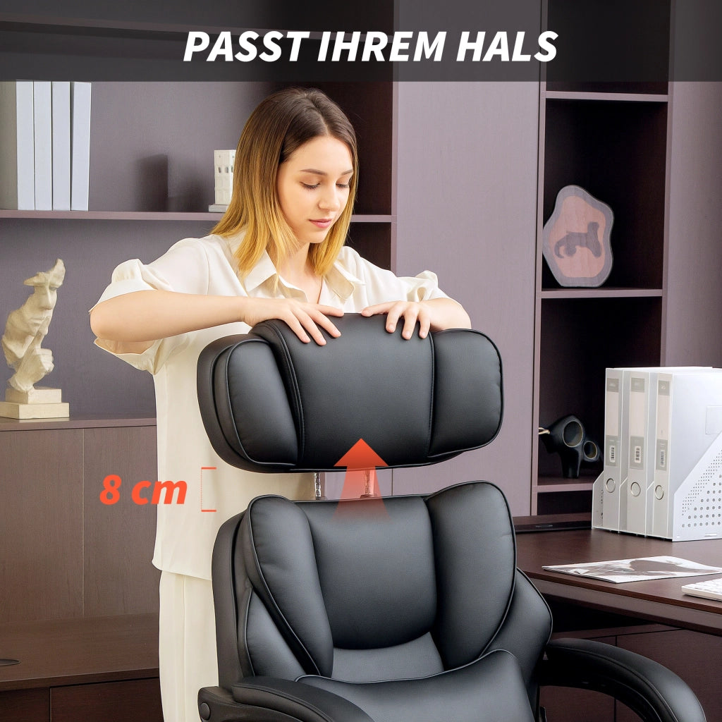 Sedia da Ufficio Ergonomica Regolabile in Altezza con Schienale e Braccioli ¨C Zephmum ¨C Nero in Pelle
