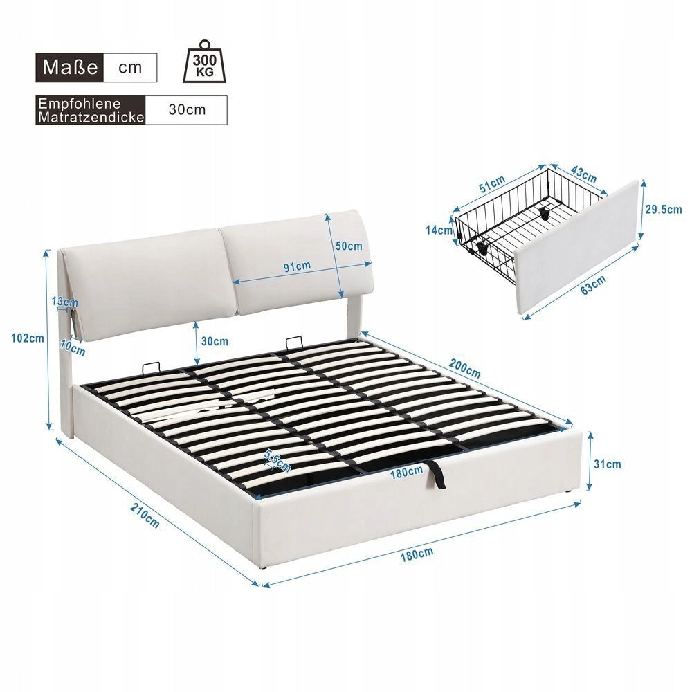Letto con contenitore 180x200cm - Xylo - Beige 3 cassetti idraulici