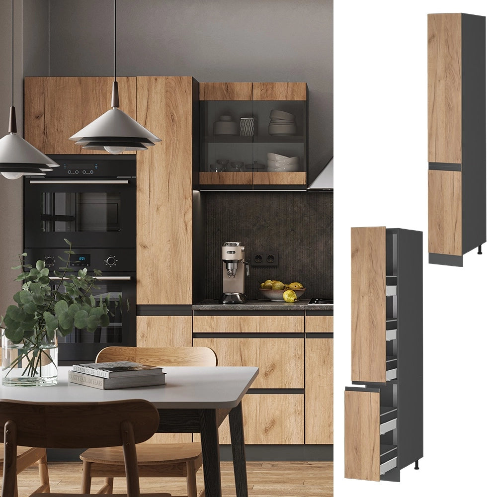 Armadio da farmacia R-Line Rovere dorato/Antracite 30 cm Forma a J Vicco