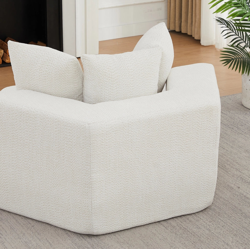 Poltrona lounge modulare esagonale in ciniglia beige con 3 cuscini