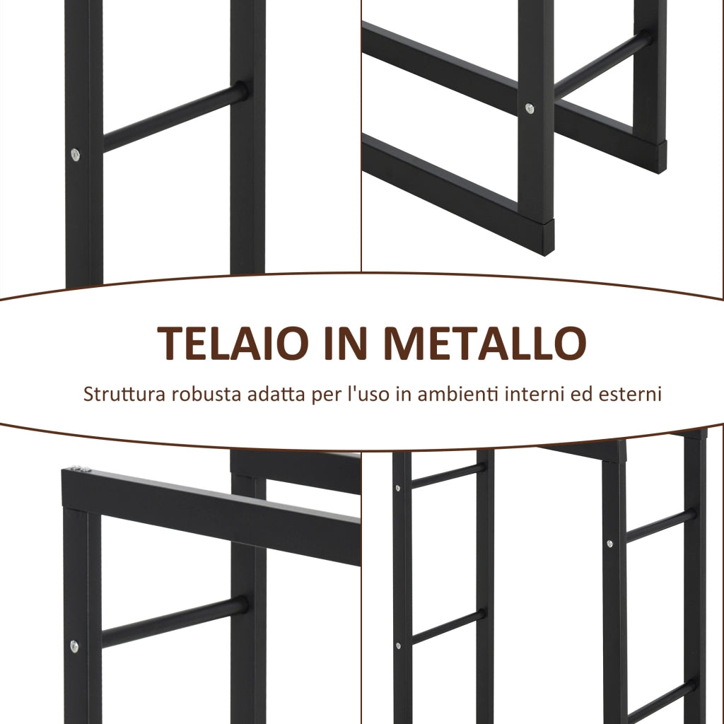 Porta Legna da Esterno e Interno in Tubi di Ferro con Portata 100kg, 60x25x100 cm