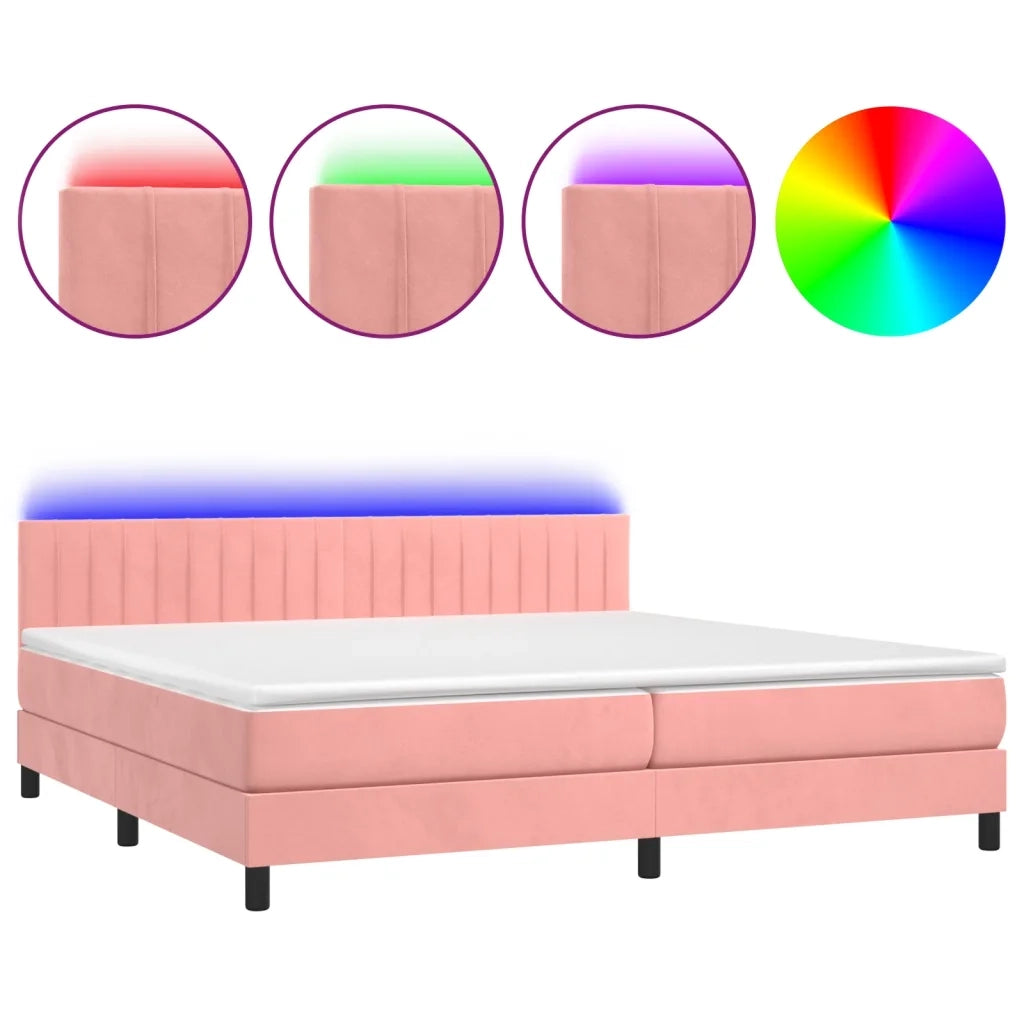 Letto a Molle con Materasso e LED Rosa 200x200 cm in Velluto 3134548