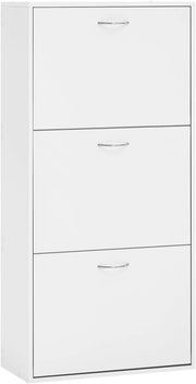 Scarpiera con 3 Cassetti a Ribalta, Portascarpe Stretto con Ripiani Regolabili, Capienza 14-18 Paia, 58x23x118 cm, Bianco, per Corridoio e Soggiorno