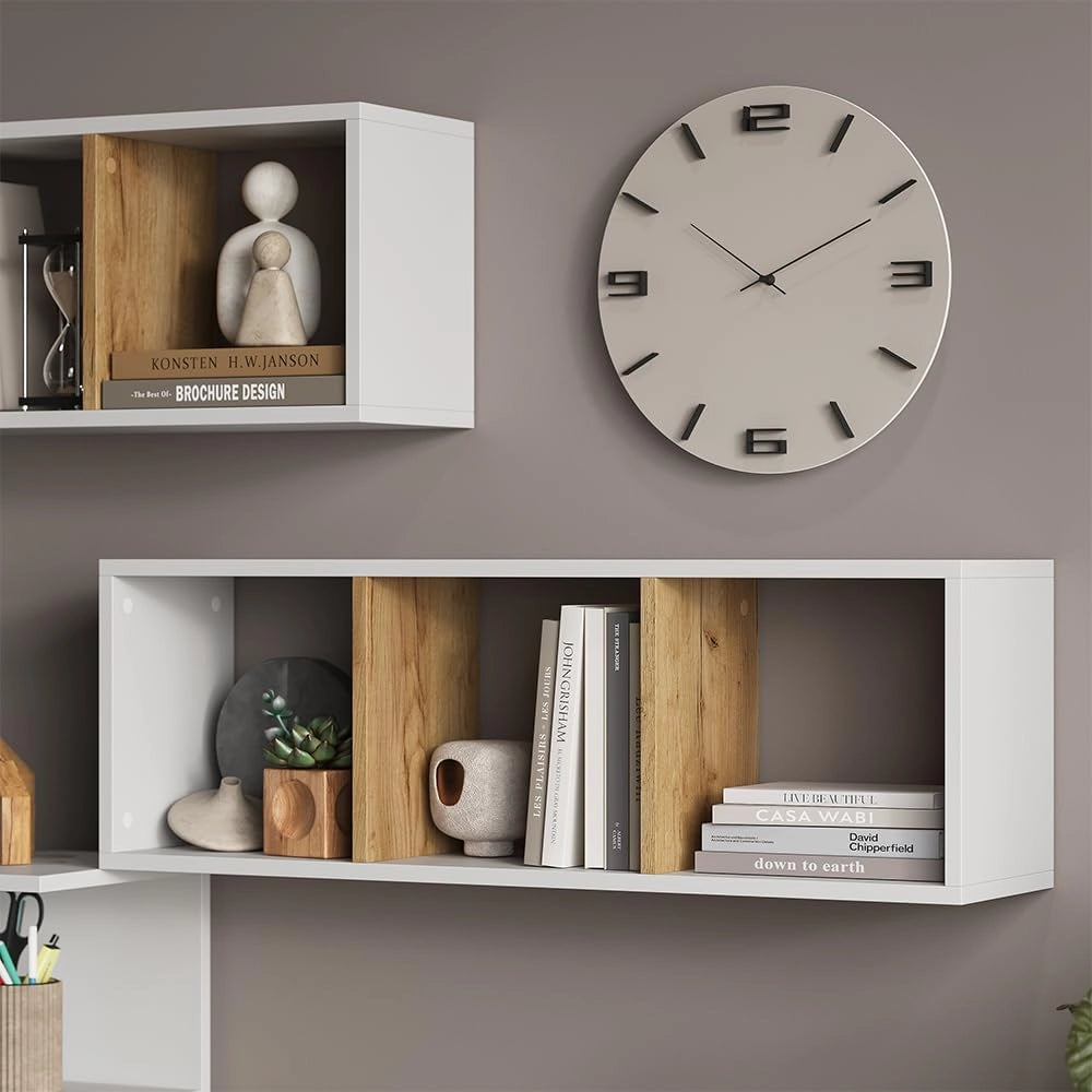 Scaffale a muro Tomy, Rovere bianco/dorato, 90 x 30 cm Set di 2