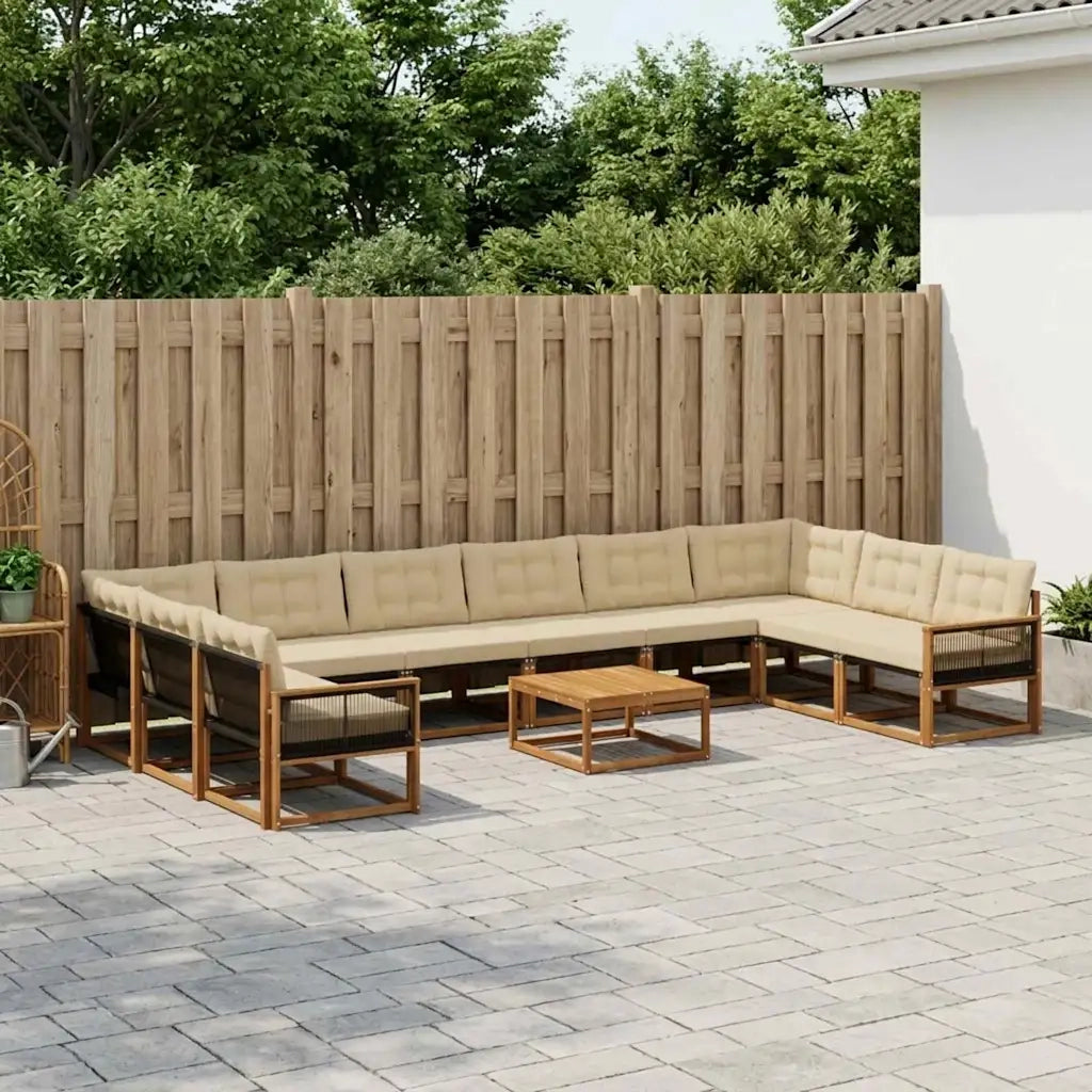 Set di divani da esterno con cuscino 11 pcs Naturale e Beige 3381729