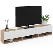 IDMarket - Mueble TV suspendido ELIO 2 puertas con estantes de madera y blanco 180 cm