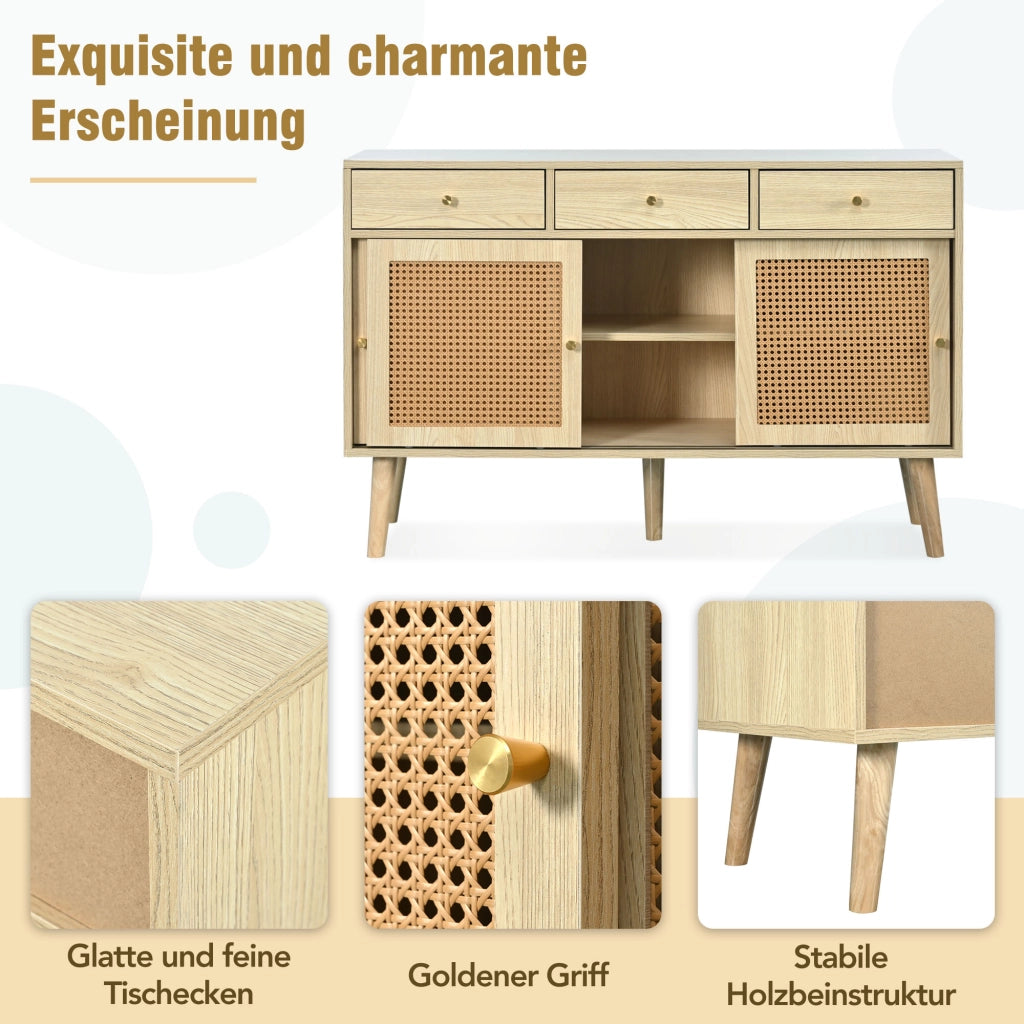 CREDENZA 120x40x78 cm Rovere MDF con 3 cassetti e 3 ante