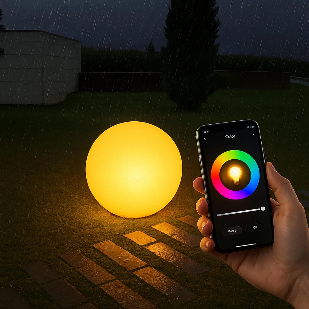 Lampada terra decorativa sfera luce colorata LED E27 6W RGB WiFi palla luminosa IP65 decorazione giardino sala eventi piscina controllo vocale 40CM