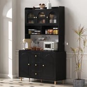 Credenza alta con pannello forato e 3 cassetti, mobile contenitore per cucina e sala da pranzo, nero 120 × 40 × 190 cm