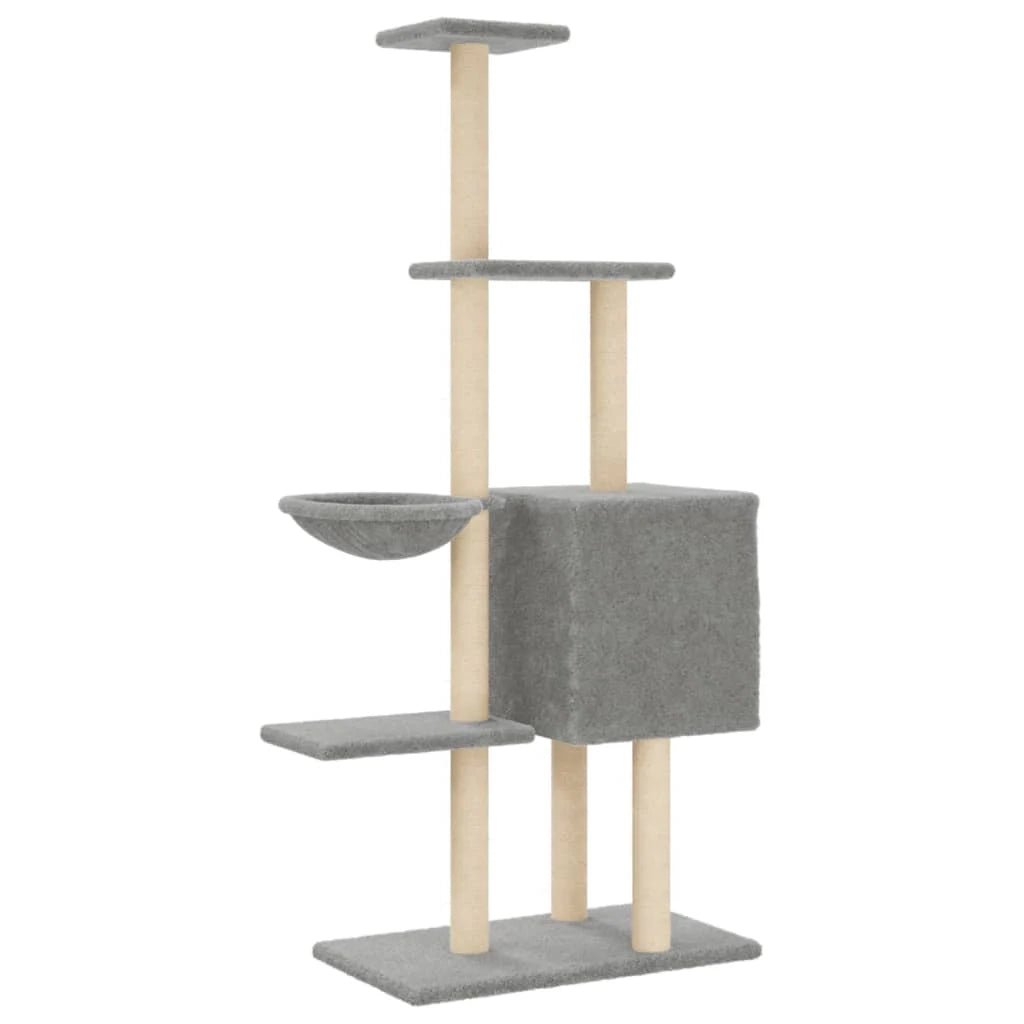 Tiragraffi per gatti torre per arrampicata giocattolo piattaforma per arrampicata con tiragraffi in sisal leggero 145 cm grigio 02_0022570