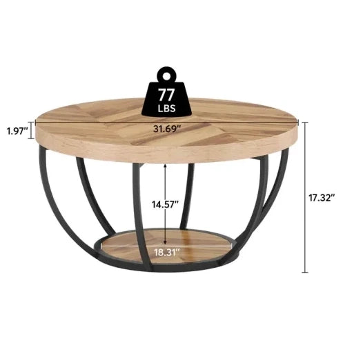 Tavolino da caffè rotondo a 2 livelli in legno e metallo; colore legno