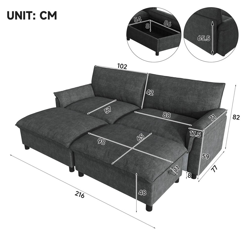 Divano angolare Cloud ¨C Minimal ¨C nero velluto 216x82x77 cm con poggiapiedi
