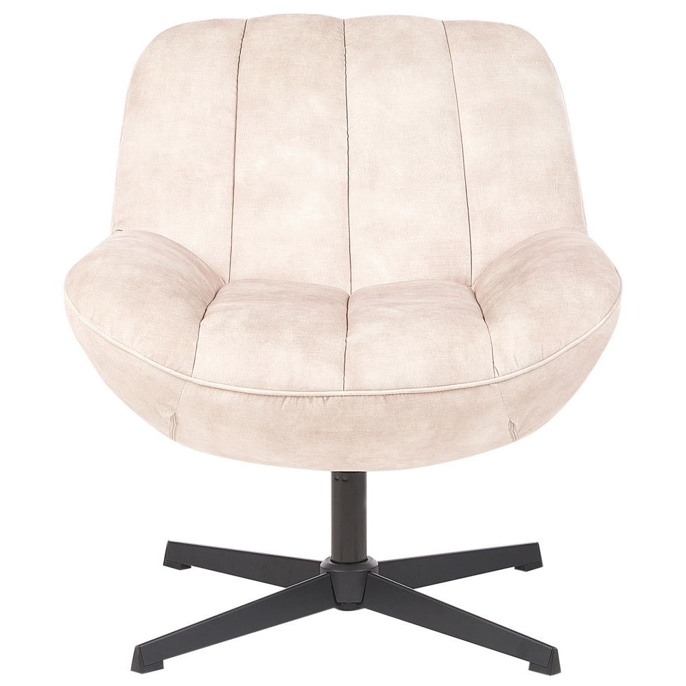 Poltrona girevole con poggiapiedi Velluto beige Base singola Seduta imbottita