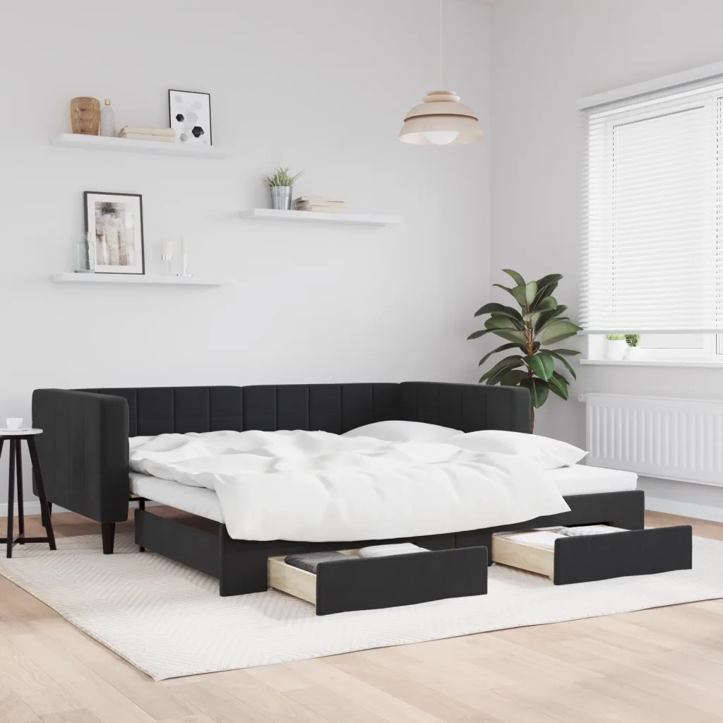 Divano Letto Estraibile con Cassetti-Sofa Letto-Daybed Nero 100x200 cm in Velluto 526714