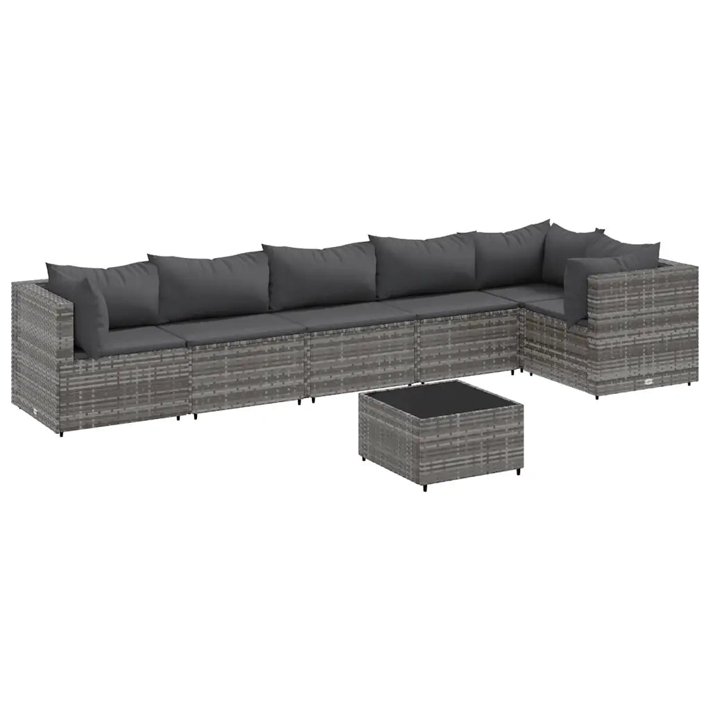 Set Divani da Giardino 7 pz con Cuscini in Polyrattan Grigio