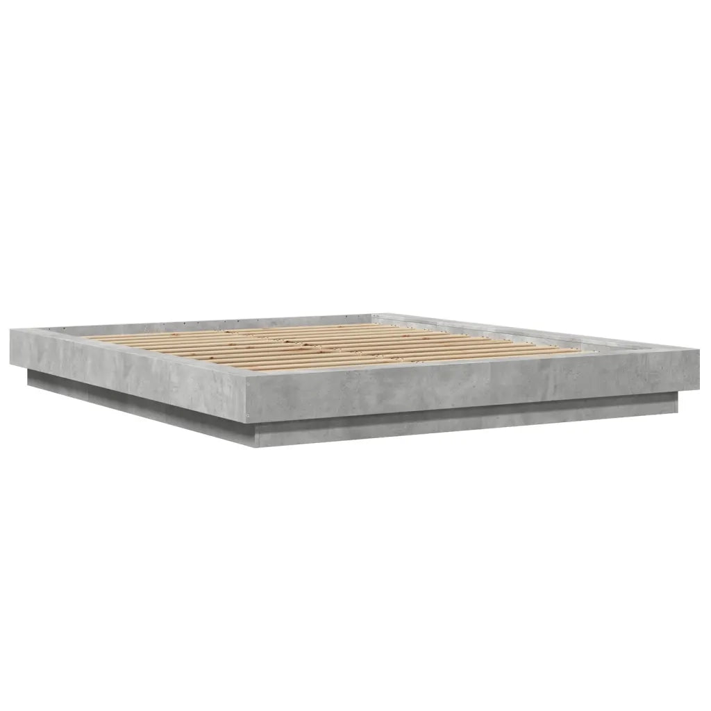 Letto matrimoniale | Letto per adulti | Giroletto Luci LED Grigio Cemento 150x200 cm Legno Multistrato