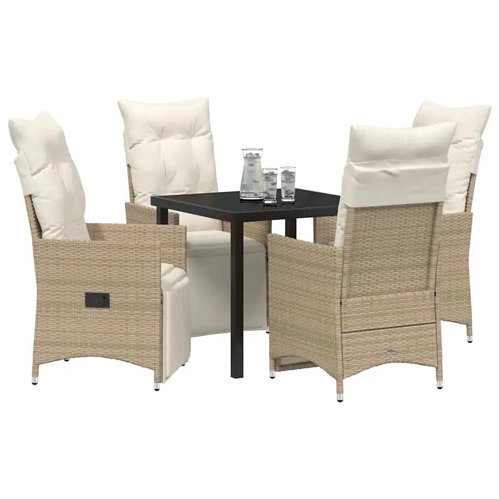 Set da Pranzo per Giardino con cuscino 5 pcs Beige polyrattan 3379584