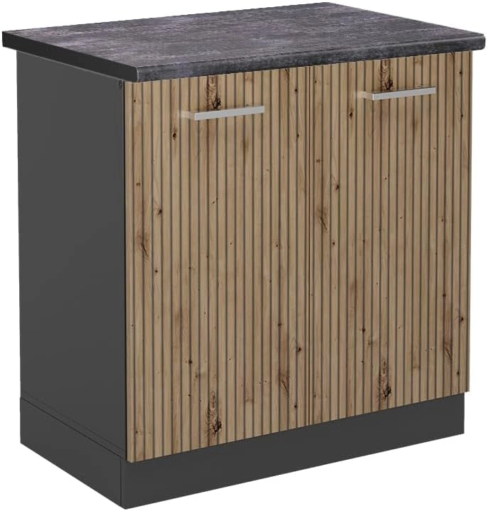 Mobile lavello cucina R-Line, Rovere artigianale, 80 cm, PL Antracite, per la libera combinazione all'interno di sistemi cucina modulari