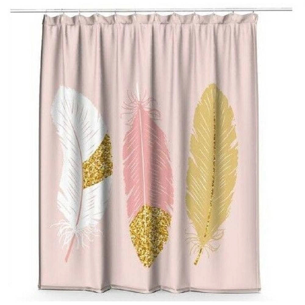 Trade Shop - Tenda Doccia Antimuffa Impermeabile 180x200cm Con Anelli Bagno Rosa Piume 69792 -