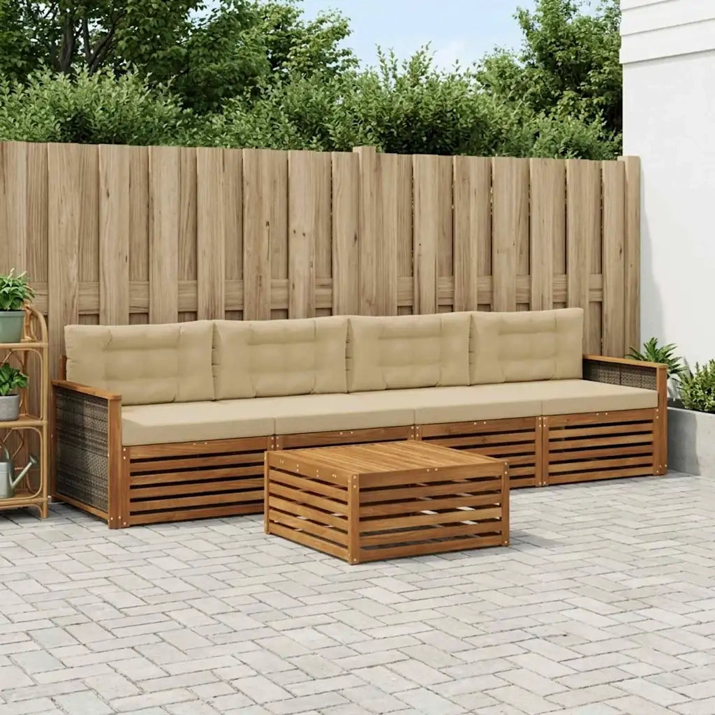 Set di divani da esterno con cuscino 5 pcs Naturale e Beige