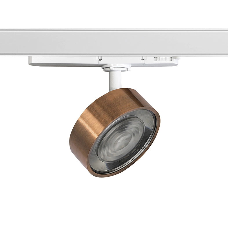 Hole - Proiettore LED a binario trifase 13W 3000K CRI90 IP20 ottica 38° in alluminio pressofuso, finitura bianco/rame - Rossini Group