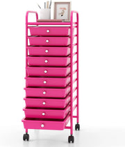 Carrello Portaoggetti con 10 Cassetti Impilabili, Struttura in Metallo e Ruote Bloccabili, Organizer Multiuso per Cucina e Ufficio
