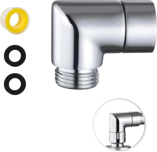 Adattatore per docciaschiuma a 90 gradi in ottone massello - adattatore per tubo doccia - connessione doccia - anello di chiusura.