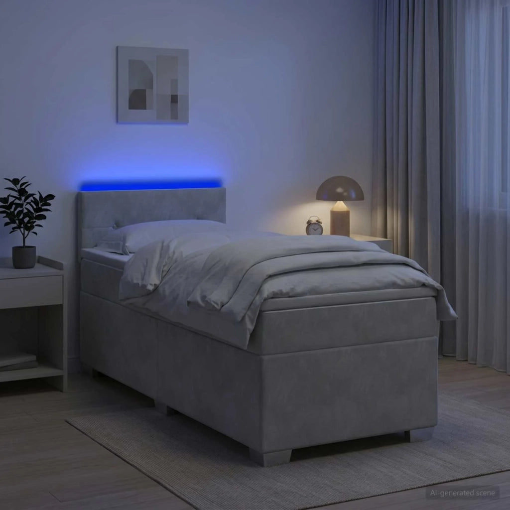 Letto con Box Spring, Materasso e LED Grigio Chiaro 90 x 190 cm 3452084