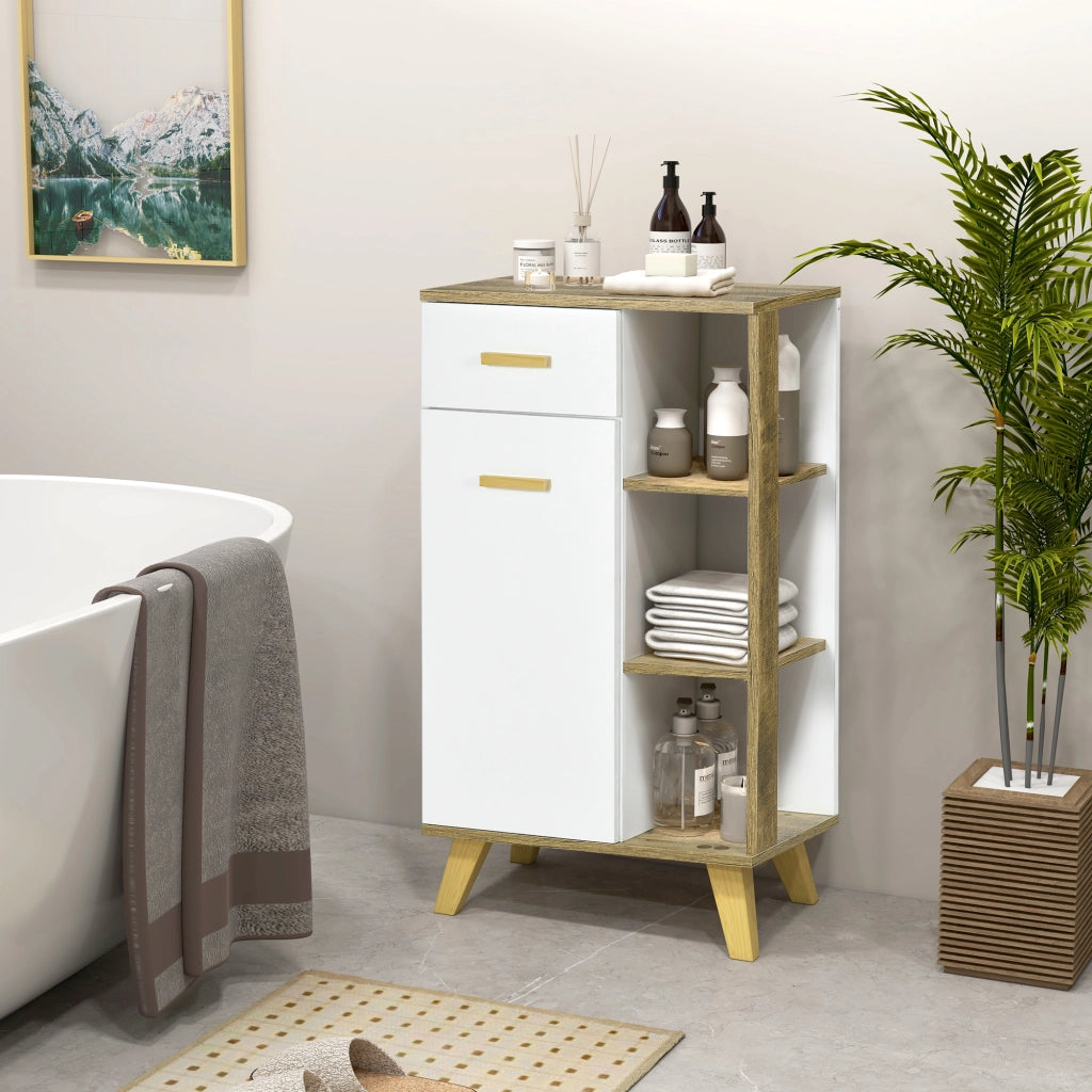 Mobile Bagno Bianco con Armadietto, Cassetti e Ripiani in Legno ¨C zephmum ¨C 50x30x89cm