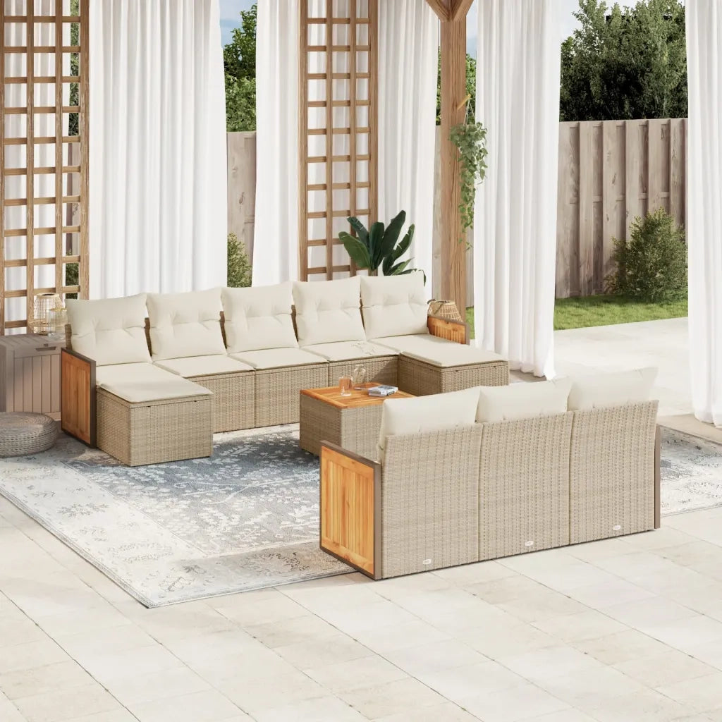 Set Divani da Giardino 11 pz con Cuscini Beige in Polyrattan 3228102