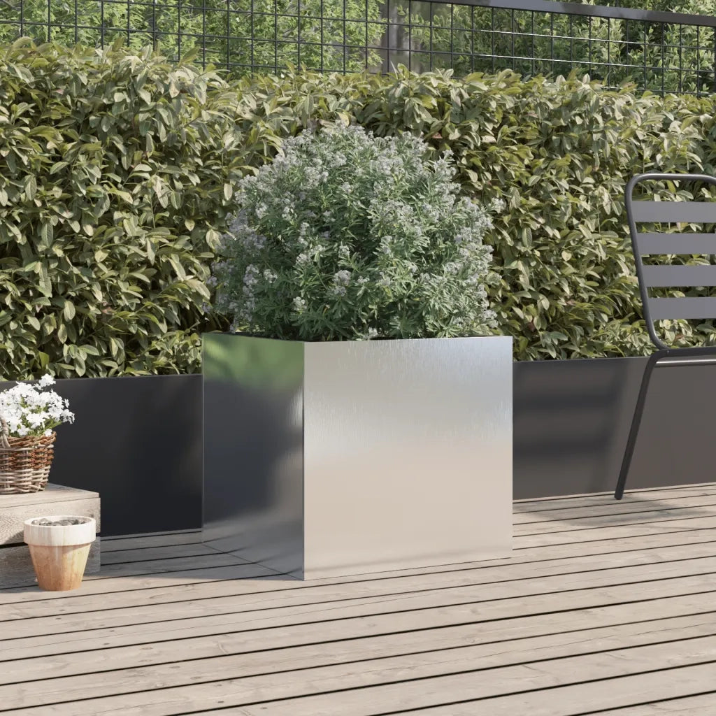 Fioriera | Cassetta per fiori | Vaso Argento 49x47x46 cm in Acciaio Inox
