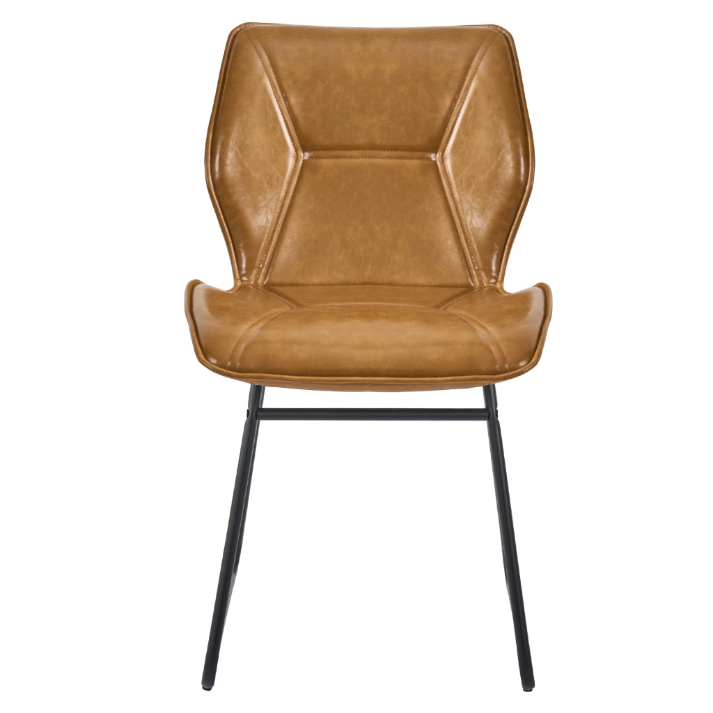 Sedie da Pranzo Set 2 Pezzi Imbottite ¨C MINIMAL ¨C Similpelle Cognac con Gambe in Metallo