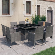 Set Mobili da Pranzo per Giardino 9pz Polyrattan e Vetro Grigio  cod mxl 41697