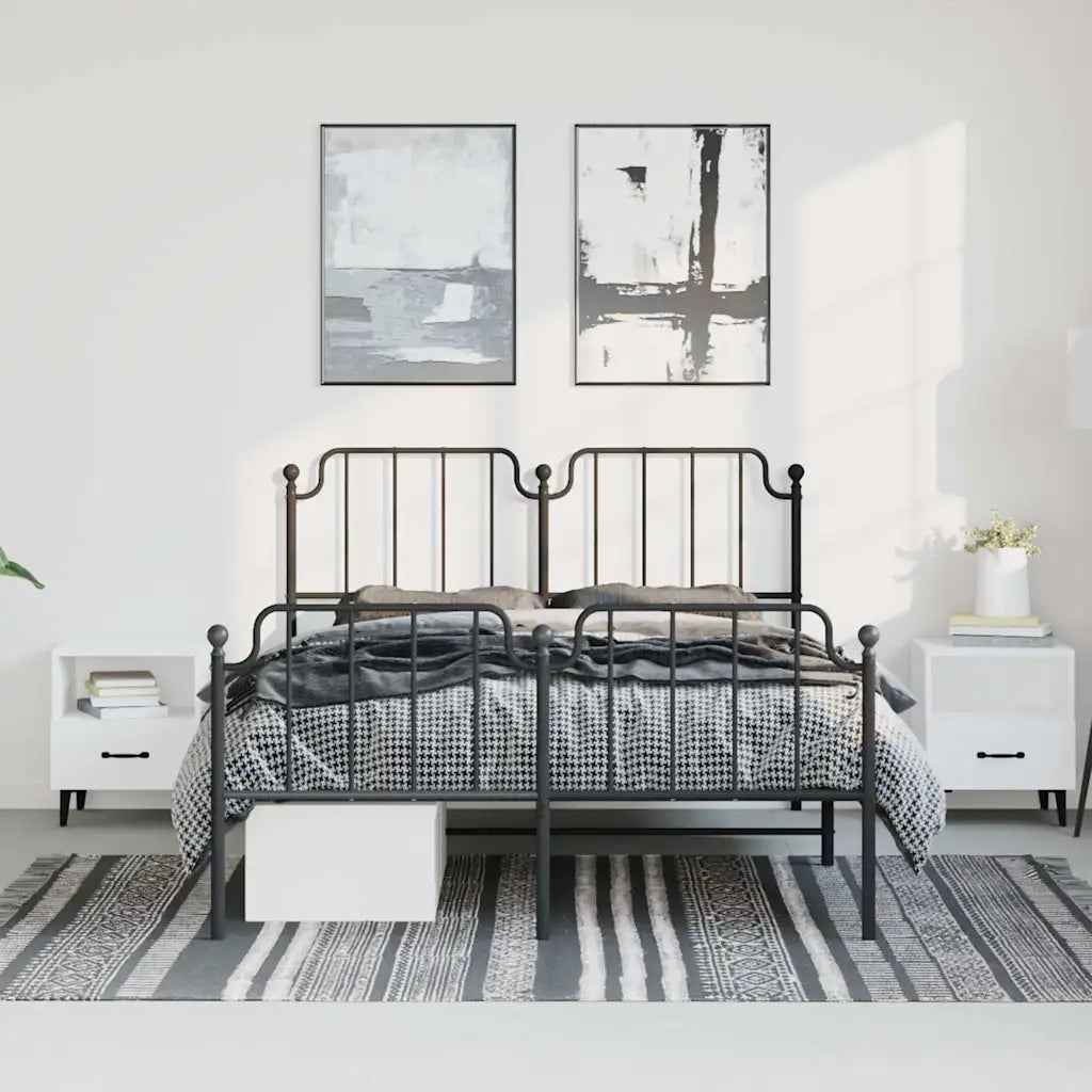 Giroletto con Testiera e Pediera Metallo Nero 135x190 cm 373904
