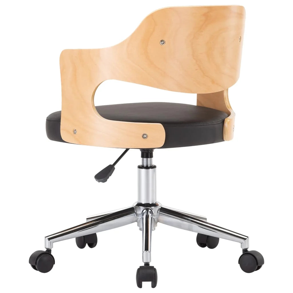 Sedia girevole da ufficio/studio in legno curvato e similpelle nera 02_0024153