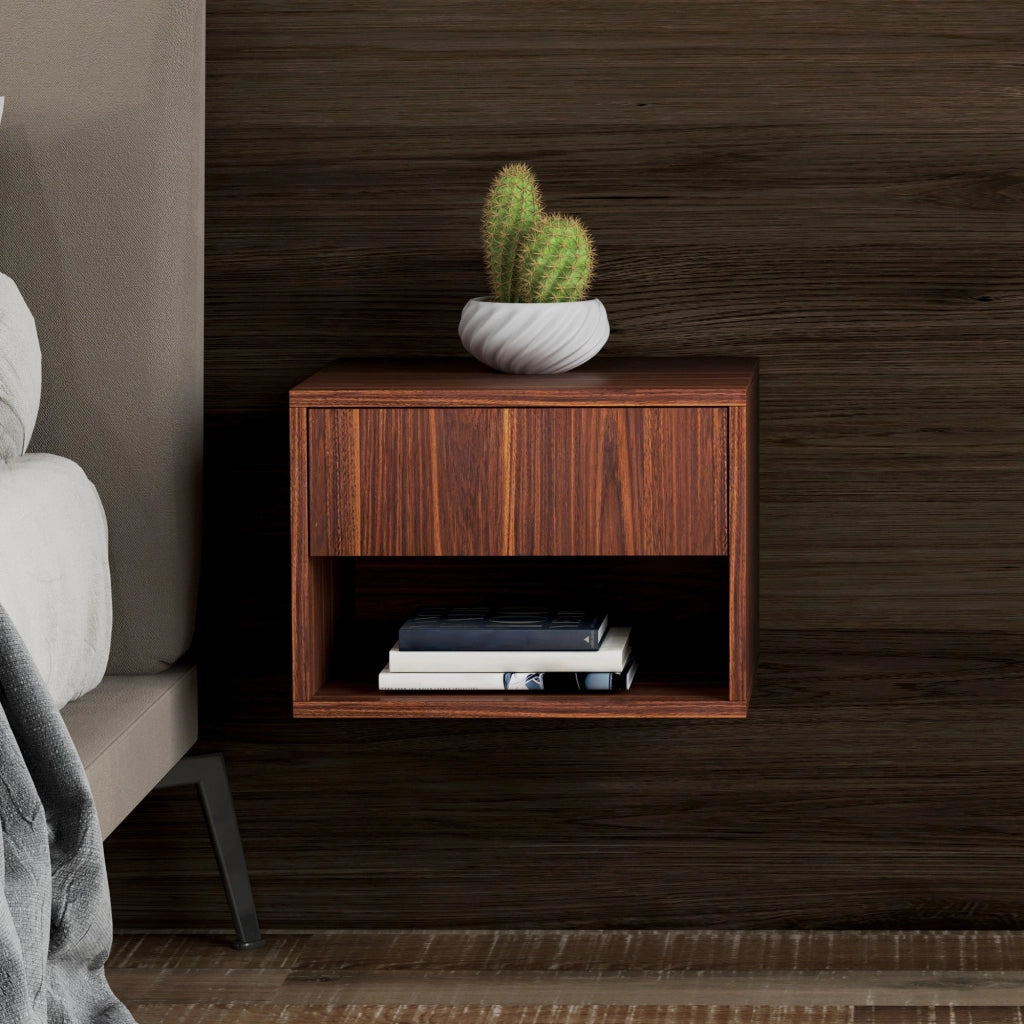 Set 2 Comodini con Cassetto e Ripiano a Giorno 40x34x29 cm in Legno Marrone