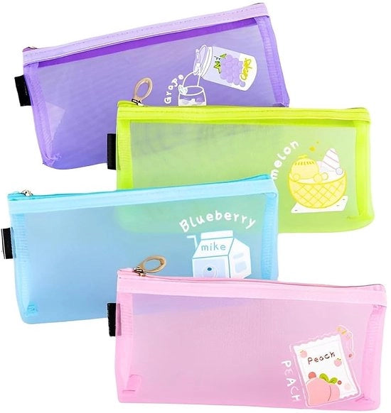 Etui 4-dell'organizzatore trasparente, mesh ritsvak, contenitore nylon per borse da doccia portatile, cassetto per cosmetici, per studenti, adulti, scuola, articoli da ufficio