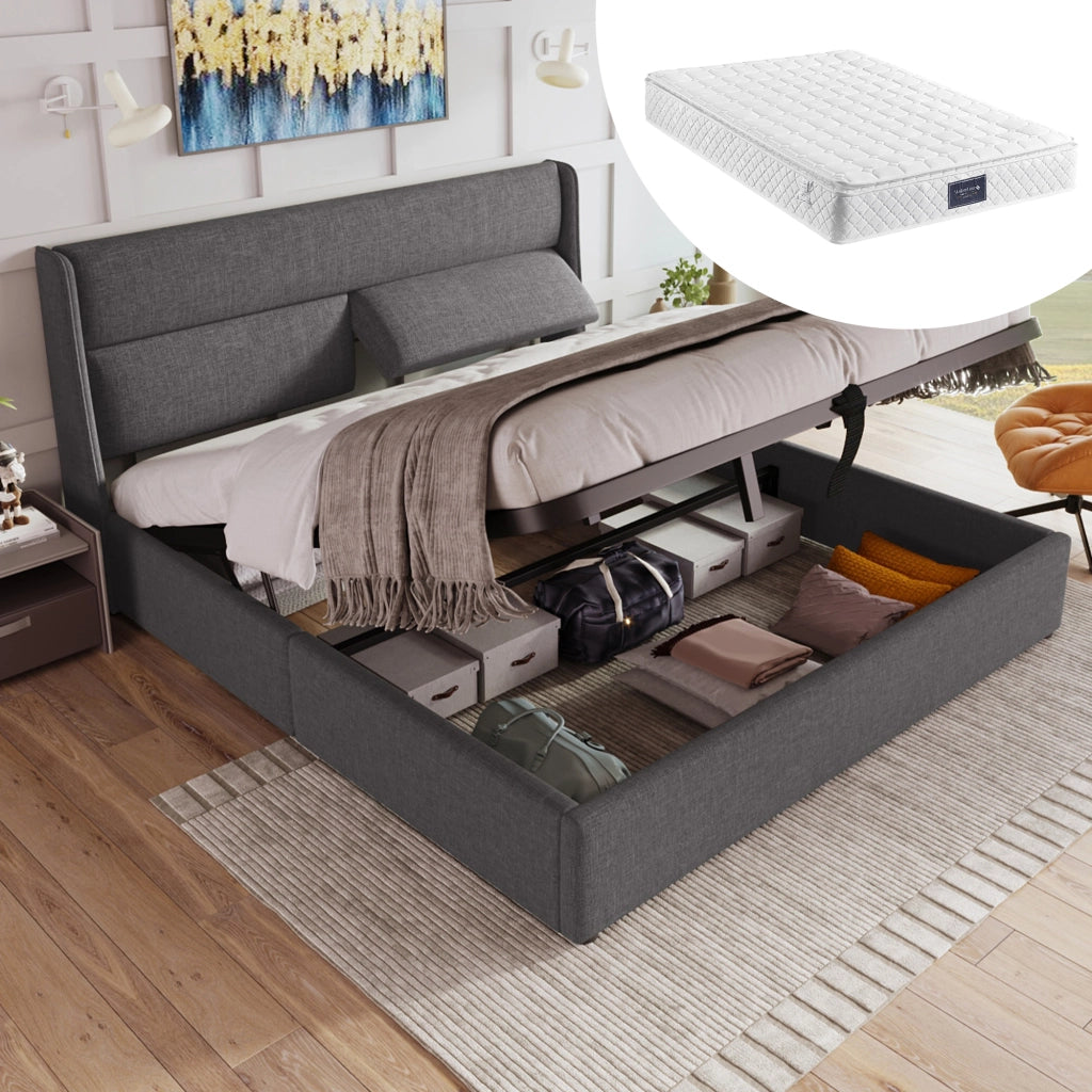 letto imbottito lino grigio 160x200 cm