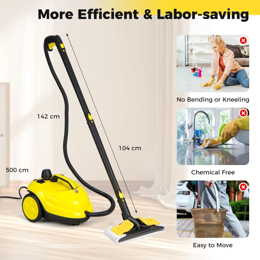 Potente Pulitore a Vapore 2000W, 14 Accessori, Pressione Massima 5 Bar, Temperatura 160℃, Riscaldamento Rapido 8 Minuti, Serbatoio 1,8L, per Pavimenti, Divani, Cucina, Superficie 108 m² (Giallo)