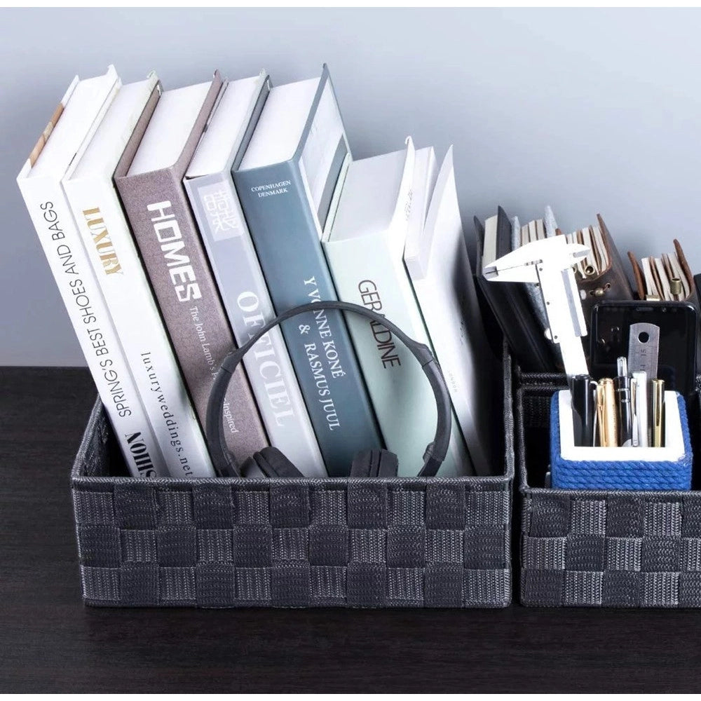 Trade Shop - Set 6 Pz Scatola In Tessuto Organizer Scaffali Porta Oggetti Grigio Scuro 79068 -
