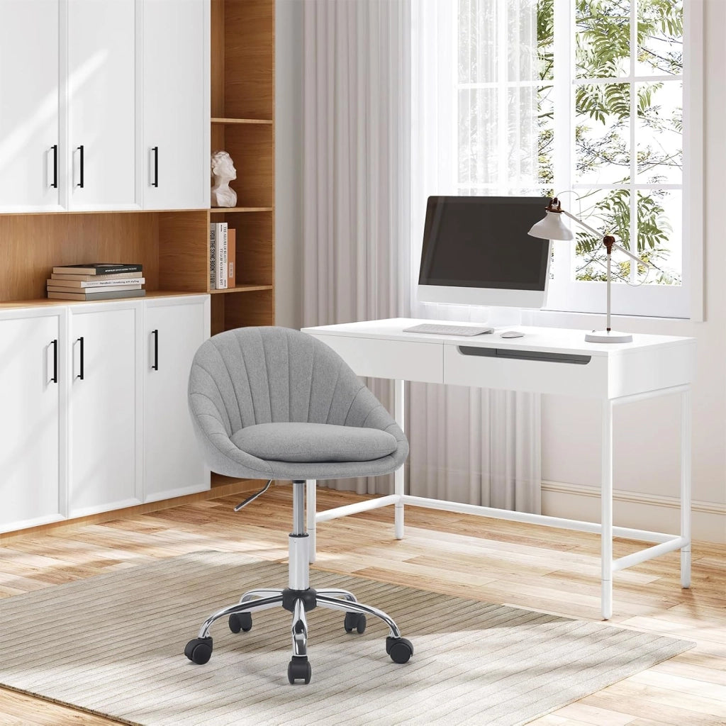 Sedia da Ufficio Ergonomica e Girevole - Regolabile in Altezza Con Rotelle per Casa, Trucco, Scrivania, Camera da Letto, Studio - Lino, BS168gr