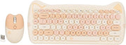Combinazione Tastiera e Mouse Wireless 2.4G USB Forma Ergonomica Gatta Dimensione Completa per Computer Desktop PC Laptop - Colore Latte.