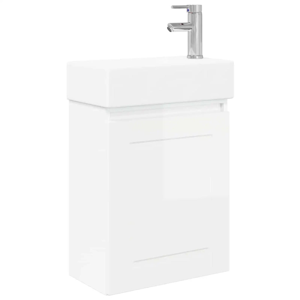 Mobile bagno con rubinetto Bianco Lucido 45,5 x 22,5 x 84 cm