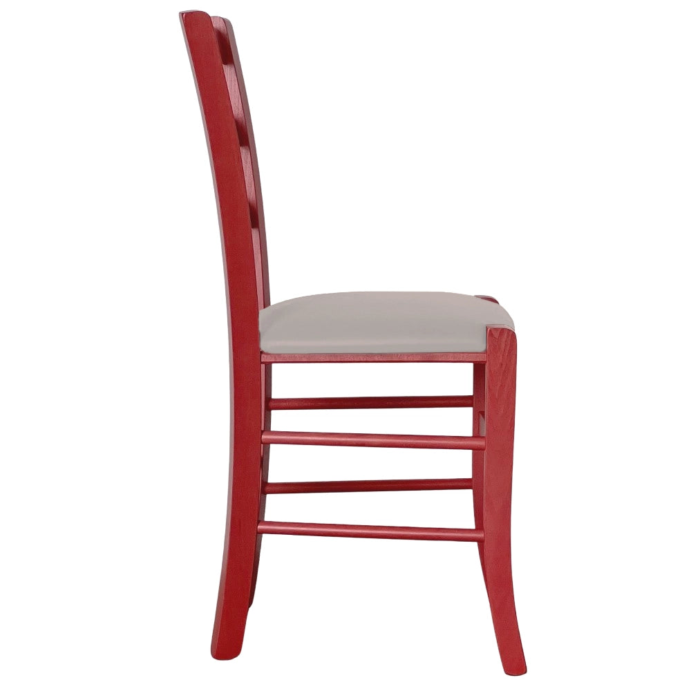 Sedie da sala da pranzo in legno Venezia rosse con seduta in similpelle tortora