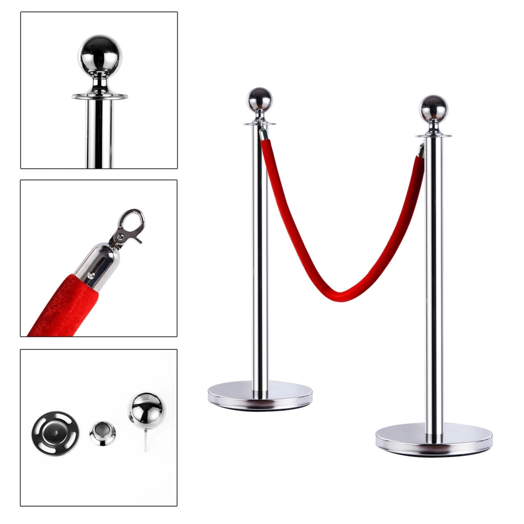EasyComfort Transenne Elimina Separacode Paletti di Delimitazione con Corde Rosso Acciaio Inox Ф32 x 95CM Argento