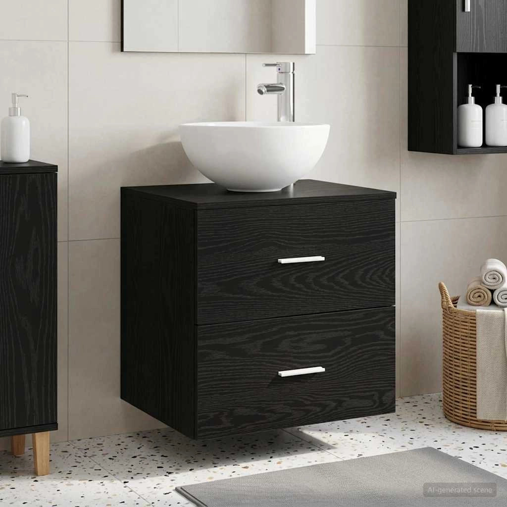 Mobiletto con Lavabo a Parete Rovere Nero 49,5 x 35 x 63 cm 890255